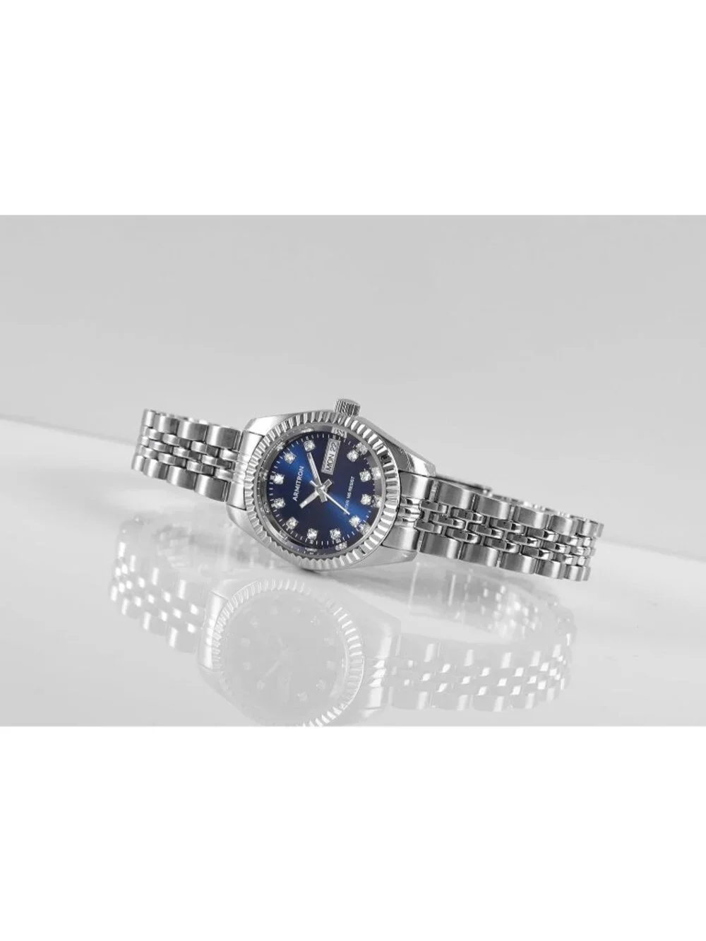 Armitron Womens Silver Blue Genuine Crystal Accented Bracelet Round Luxury Watch - Picture 4 of 6
